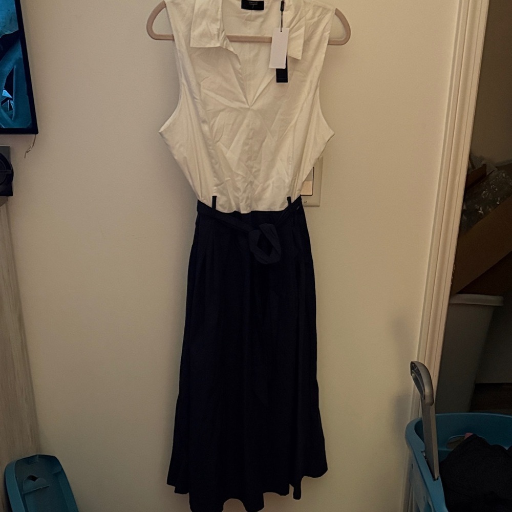 Tahari White and Black Midi Dress
